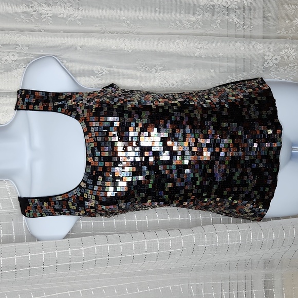 52 Weekends Tops - Black Y2K Sequined Scoop Neck Sleeveless Tank Top SzL